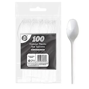Disposable Deluxe Plastic Spoons - 1 pack of 100 spoons for parties and special occasions